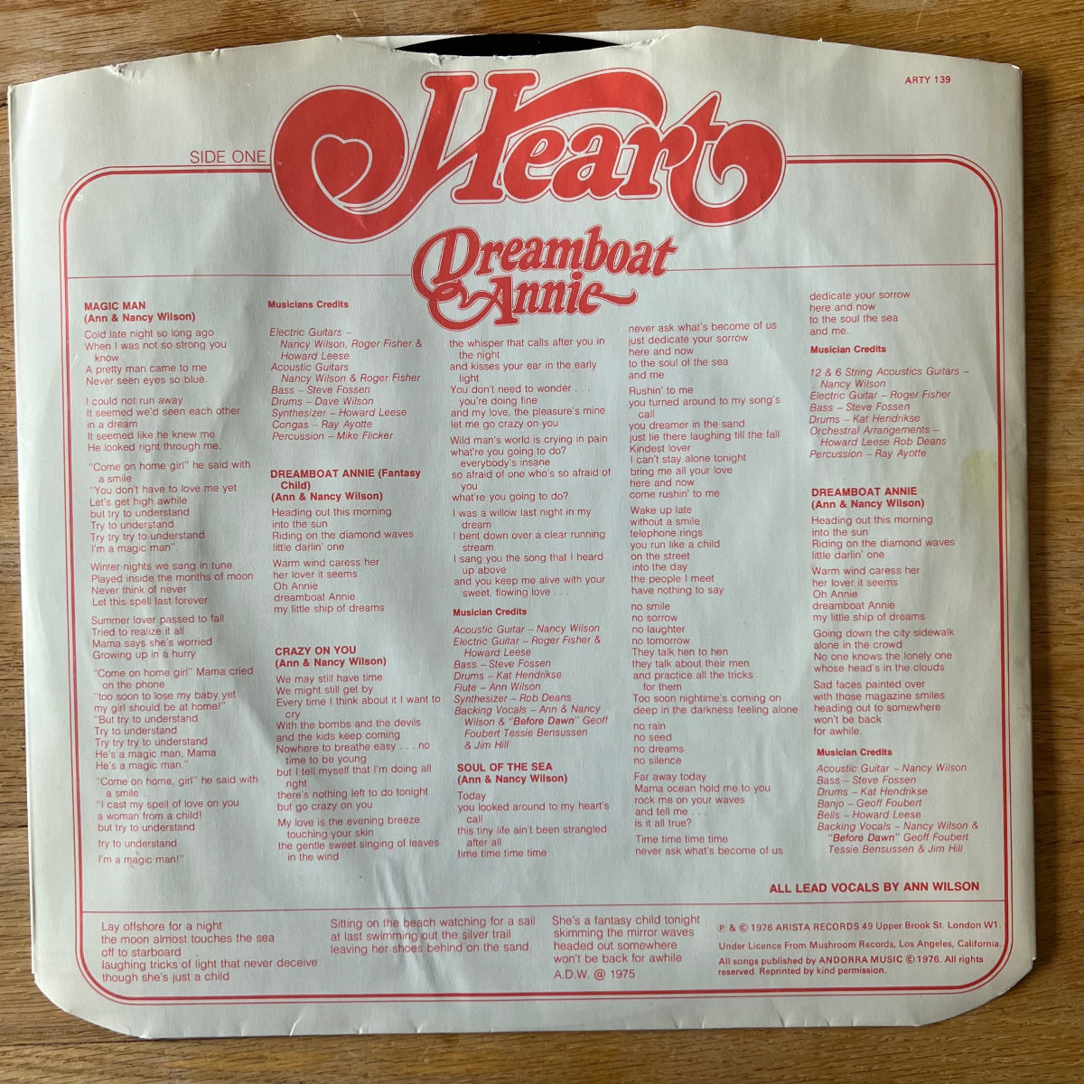 Heart - Dreamboat Annie / 1. UK-Press. 1976 - (VG++/VG+)