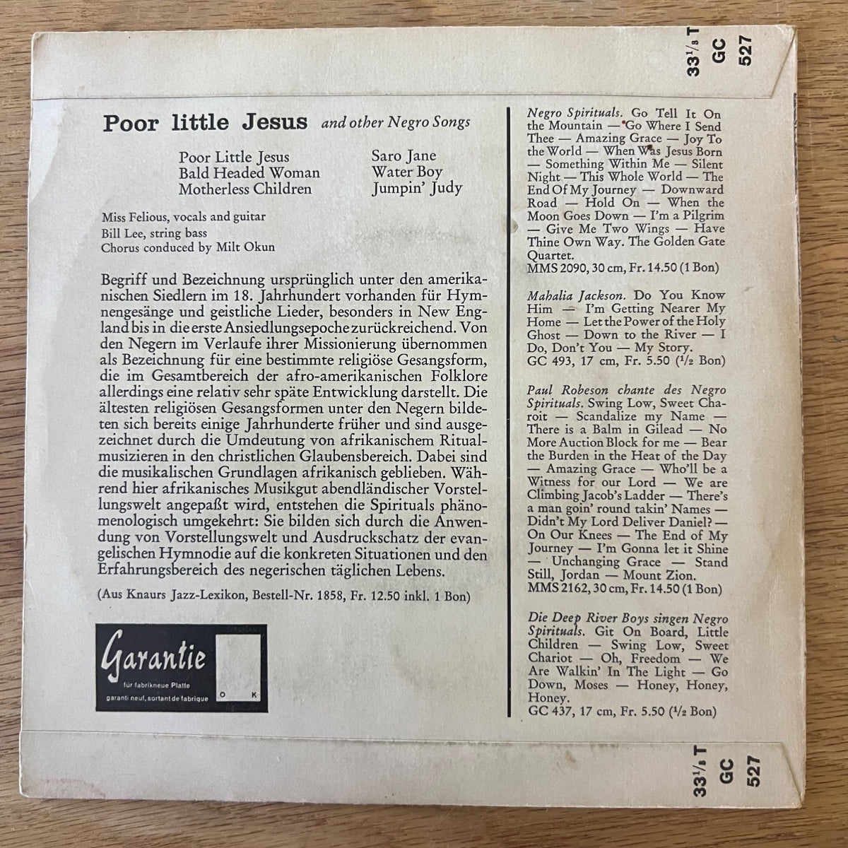 Miss Felious - Poor Little Jesus & Other Negro Songs / 1. Swiss-Press. 197? - 6 Track EP - (VG+/VG+)