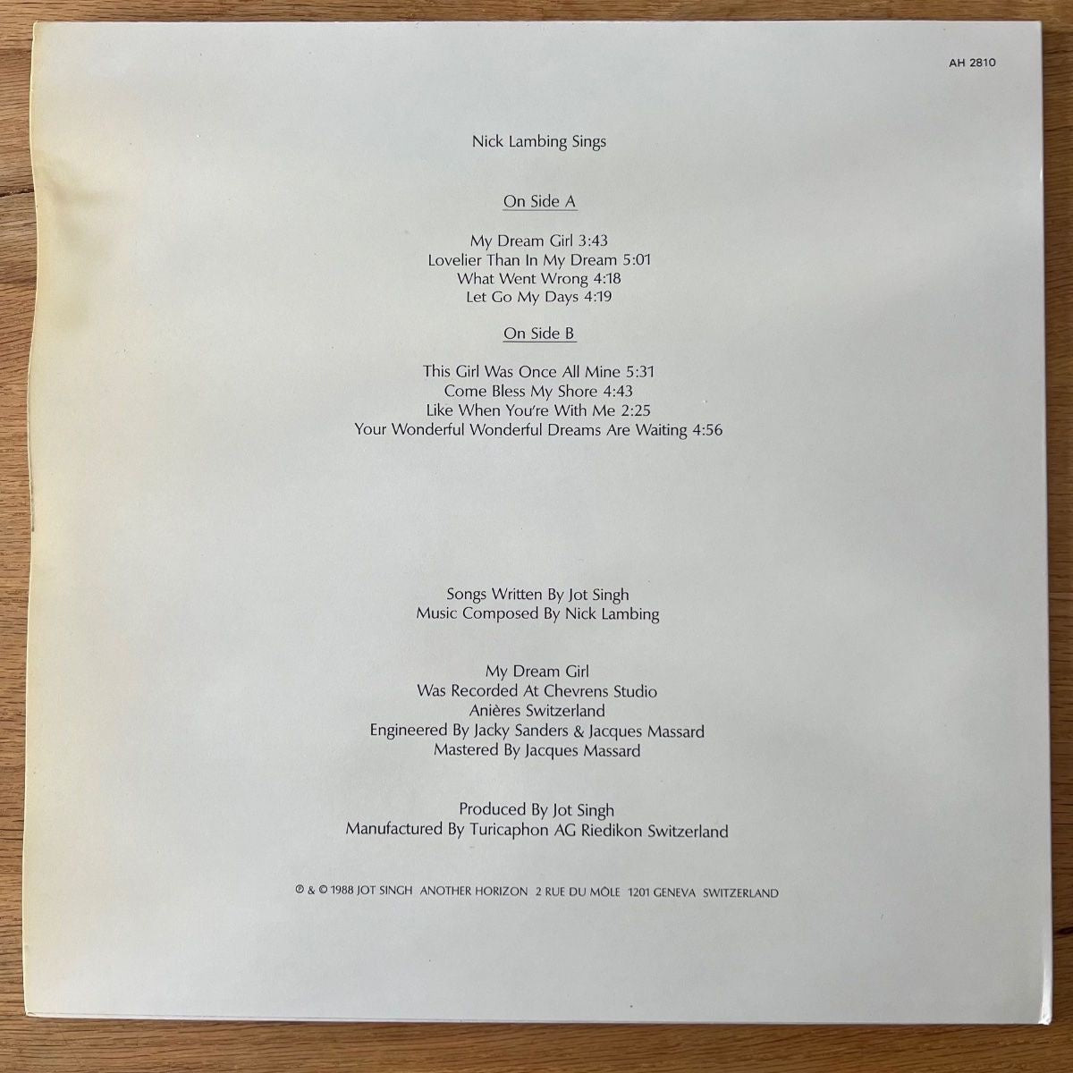 Nick Lambing, Jot Singh - My Dream Girl / 1. Swiss-Press. 1988 - (M-/VG+)