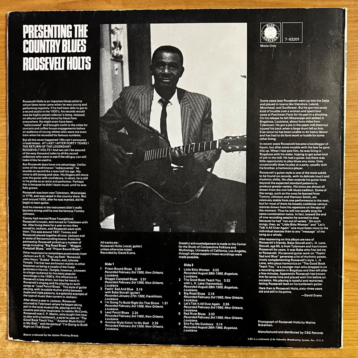 Roosevelt Holts - Presenting The Country Blues / 1. UK-Press. 1968 - (VG++/VG++)