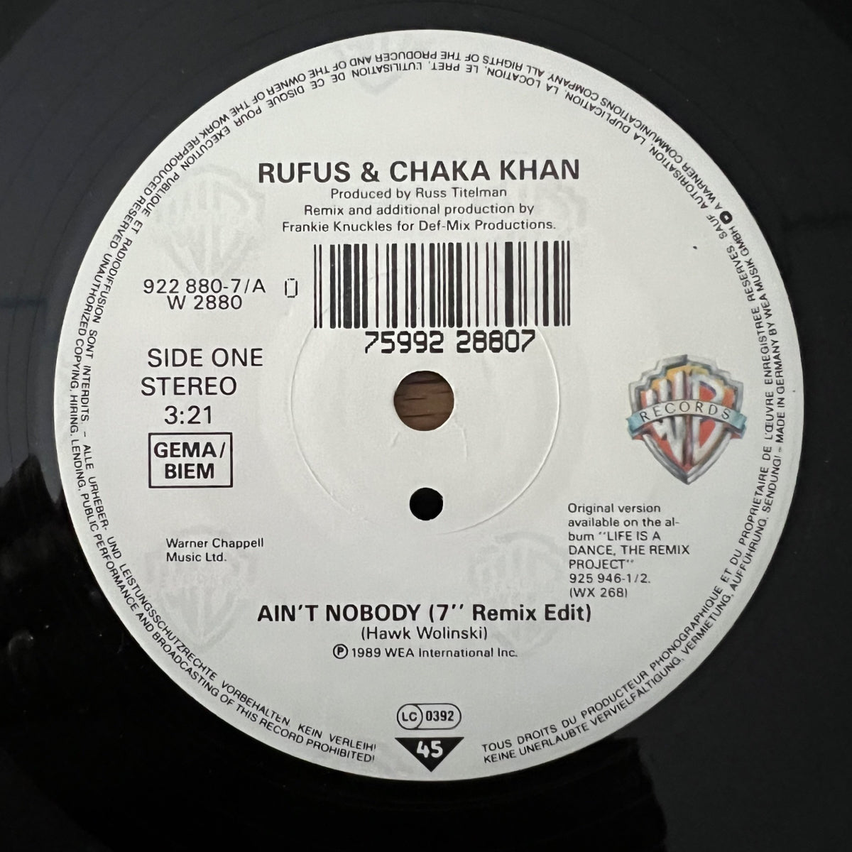 Rufus & Chaka Khan - Ain't Nobody (Remix) / 1. EU-Press. 1989 - (M-/VG++)