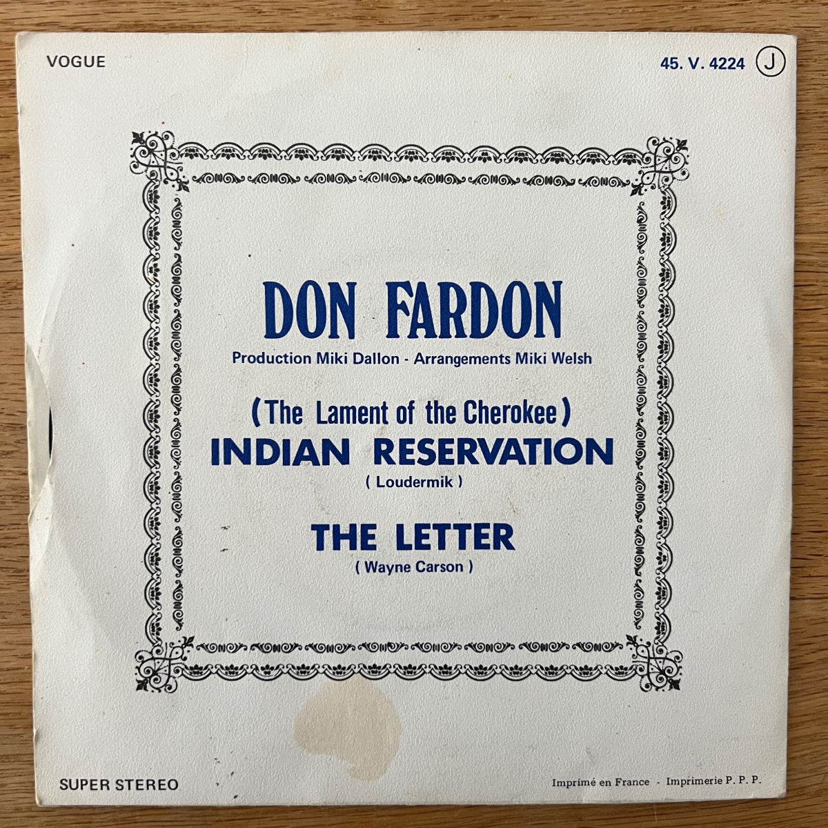 Don Fardon - Indian Reservation / 1. France-Press. 1973 - (VG+/VG+)