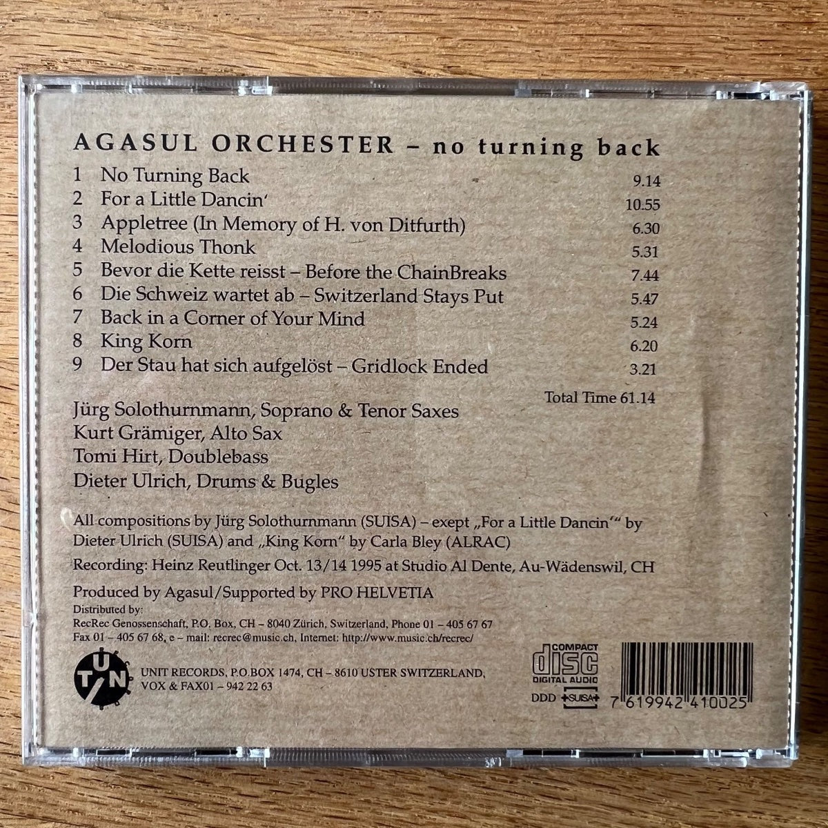 Agasul Orchester - No Turning Back /CD -1. Swiss-Press. 1996 - (M-/M-)