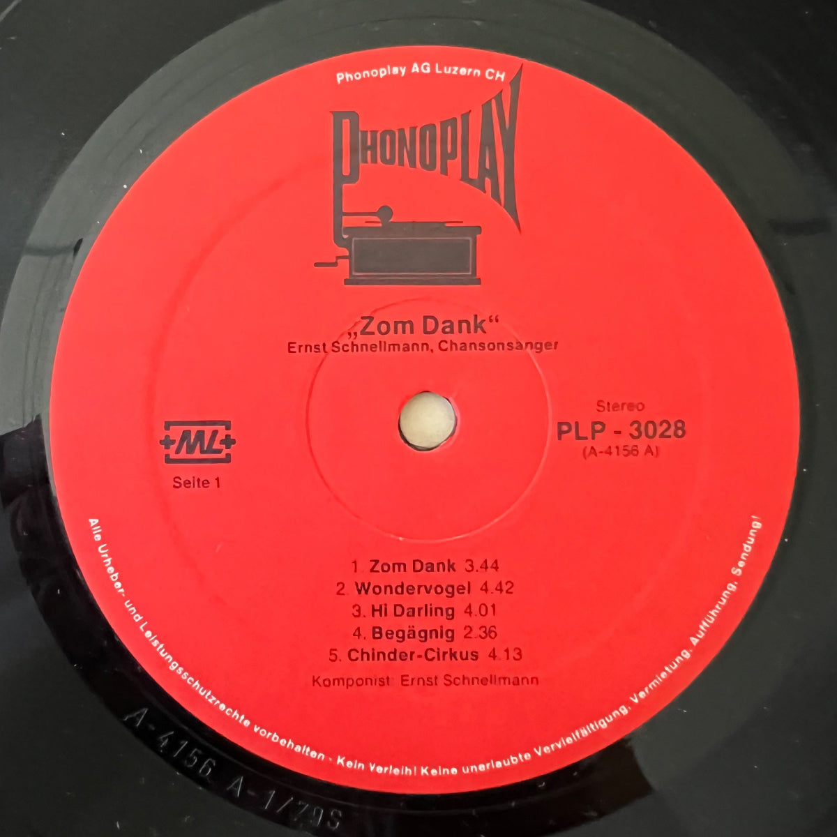 Ernst Schnellmann - Zum Dank, Chansons / 1. Swiss-Press. 197? - (M-/M-)