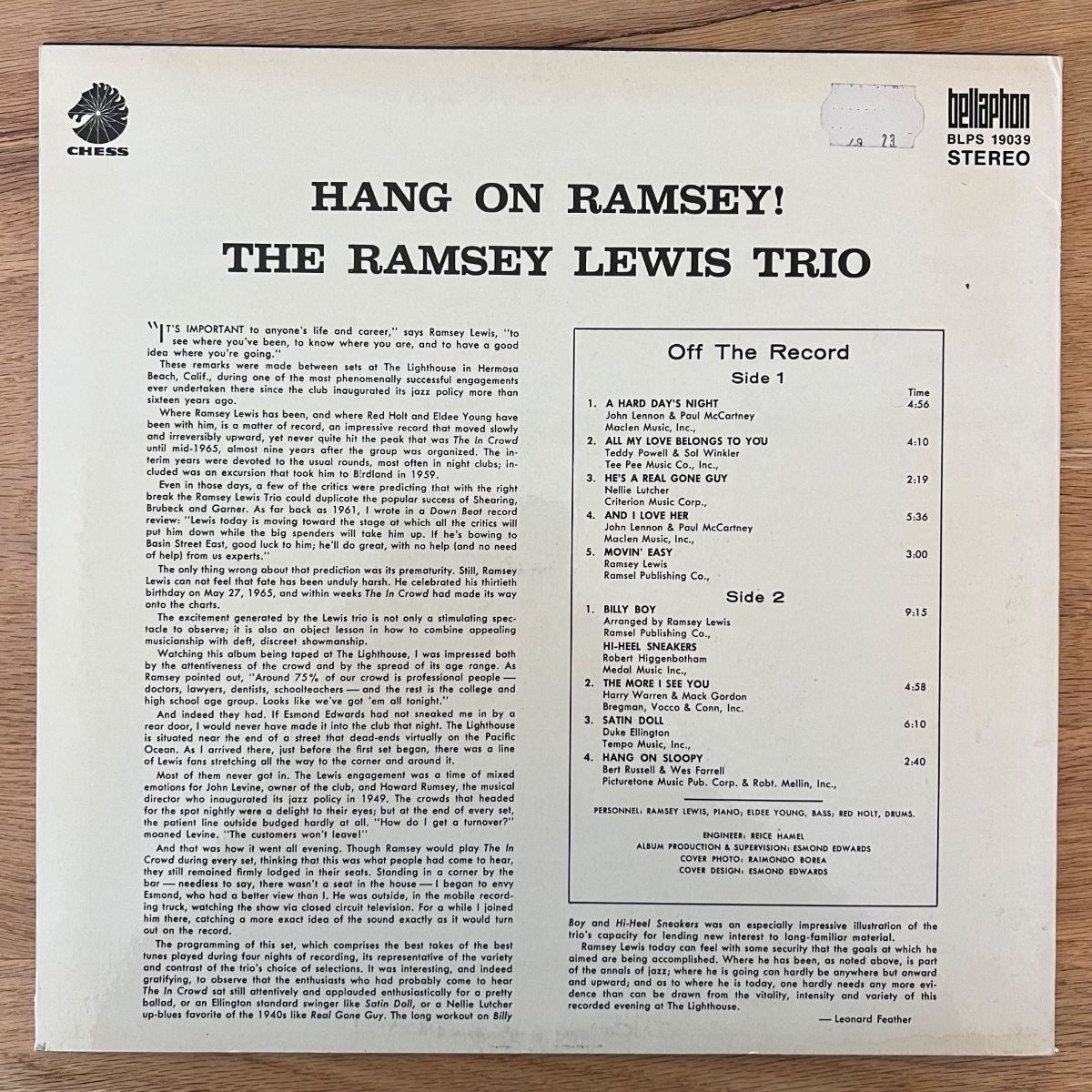Ramsey Lewis Trio - Hang On Ramsey! / D-Press. RE - (M-/VG++)