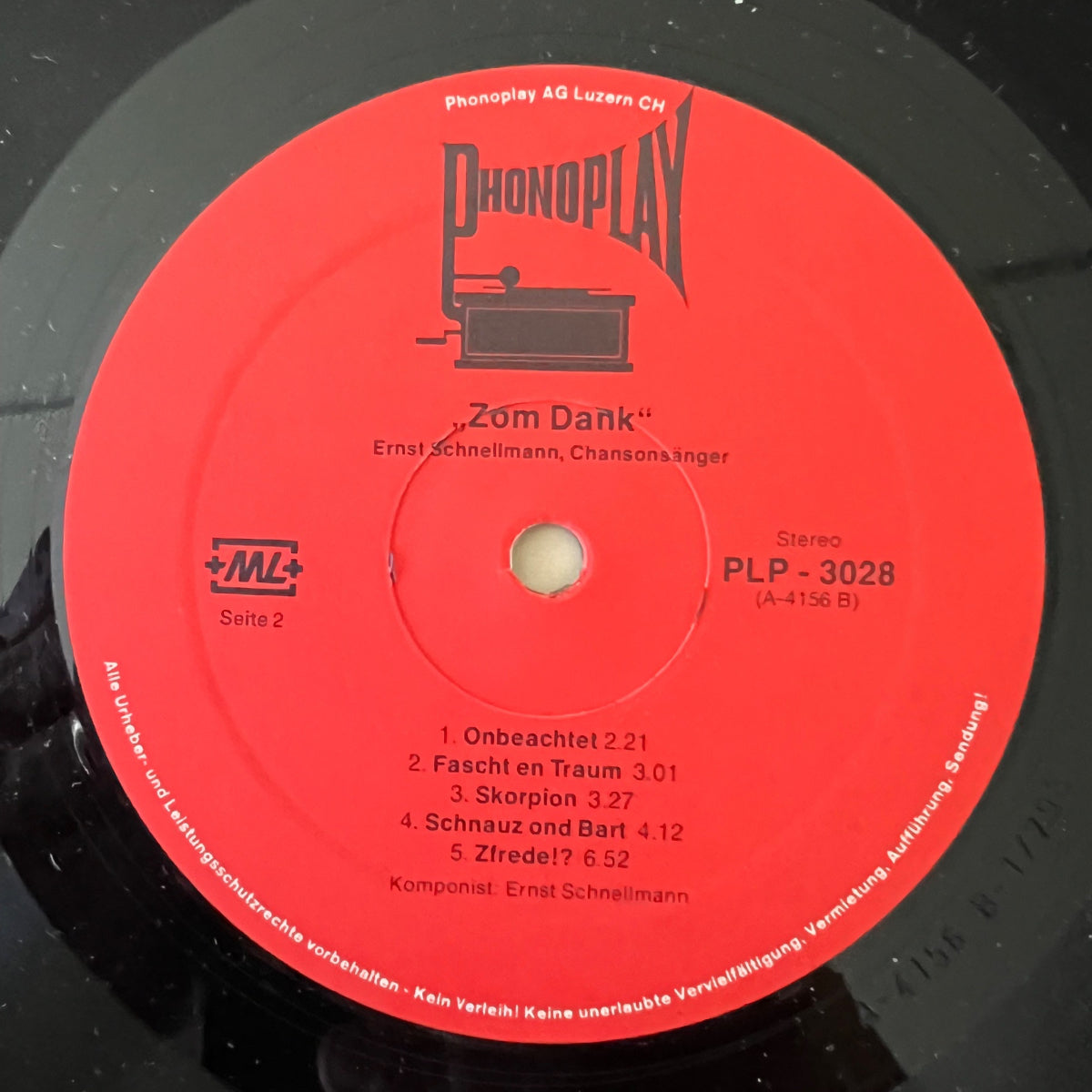 Ernst Schnellmann - Zum Dank, Chansons / 1. Swiss-Press. 197? - (M-/M-)