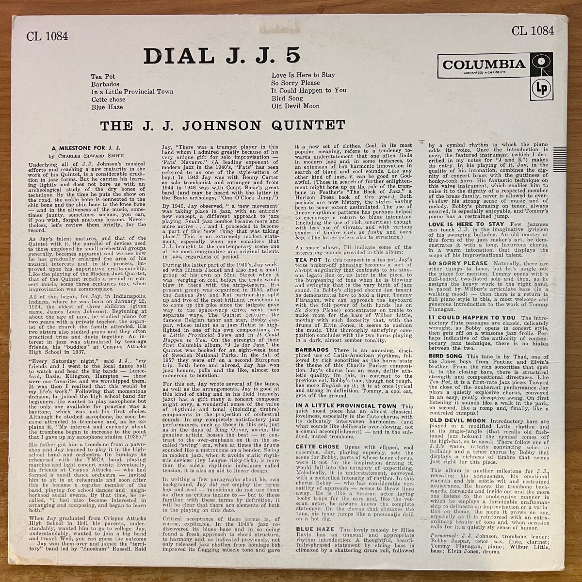 J. J. Johnson Quintet - Dial J. J. 5 / 1. US-Press. 1958 - (M-/VG++)
