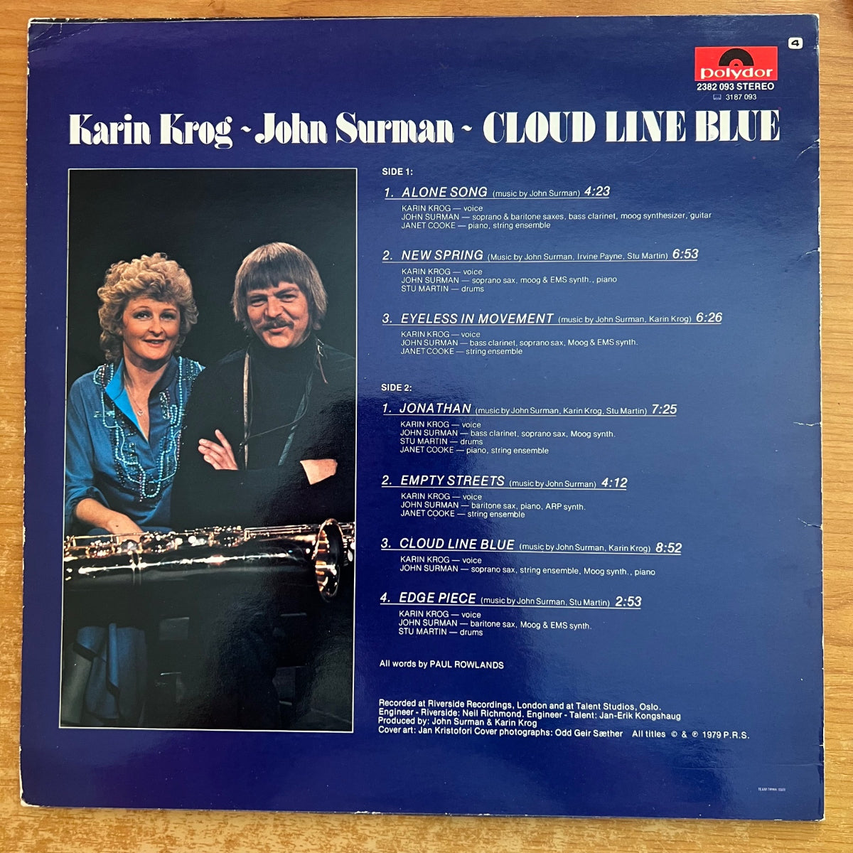 Karin Krog & John Surman - Cloud Line Blue / 1. Scandinavian/German-Press. 1979 - (VG++/VG++)